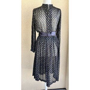 Neiman Marcus Nancy Greer NY size 12 Belted Dress Office Teacher Vintage 70s